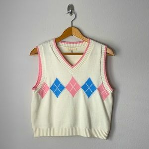 Cream, Pink, and Blue Sweater Vest
